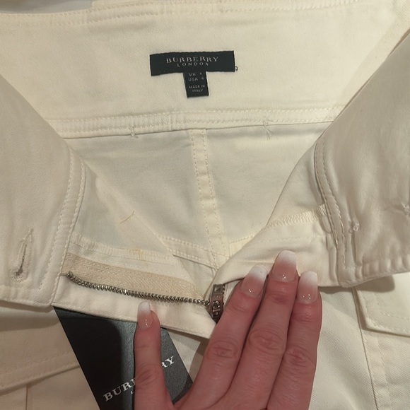Burberry white linen skirt with nova check detail SZ 4